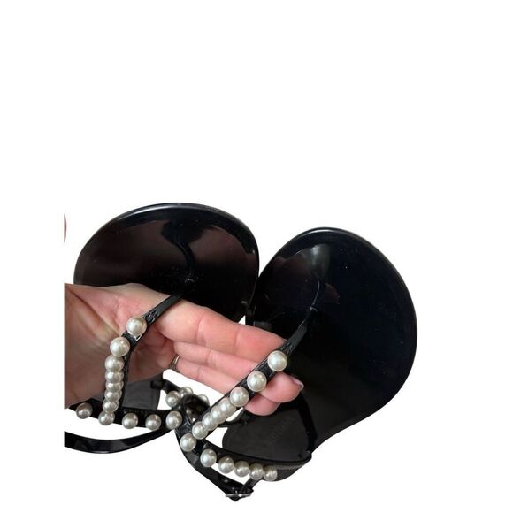 Stuart Weitzman Women's Goldie Jelly Sandals size 10 Black Pearls Slingback - Picture 7 of 9